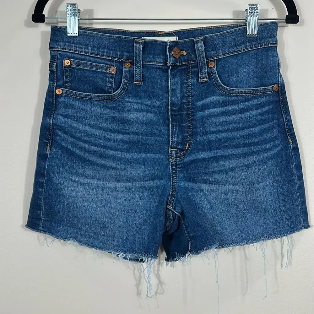 Madewell High Rise Blue Jeans Denim Raw Hem Stretch Shorts Women Size 26